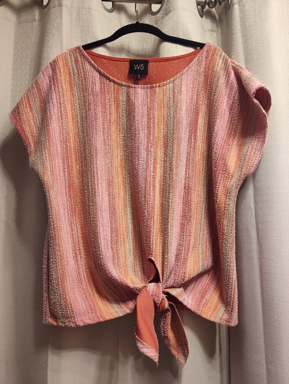 W5 Pink Peach Coral Striped Tie-Front Top